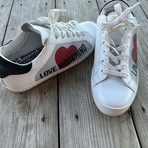 Love Moschino White Heart Logo Sneakers Size 38 Designer Casual